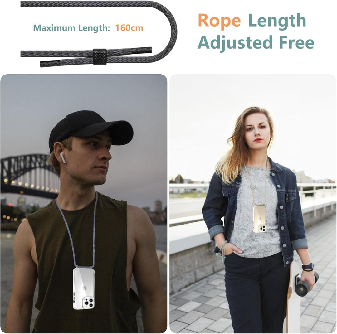 Handykette für iPhone 15 Pro Hülle mit Band - Necklace Handyhülle - Transparente Case zum Umhängen m