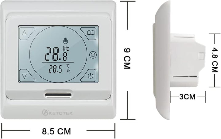 KETOTEK Programmierbare Digitales Thermostat für Wasser Fussbodenheizung 3A 230V, Raumthermostat Fus