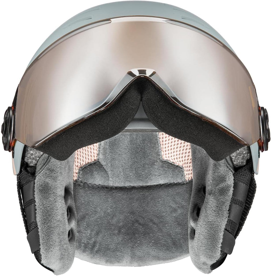 uvex rocket jr visor - Skihelm für Kinder - mit Visier - individuelle Grössenanpassung - rhino - blu