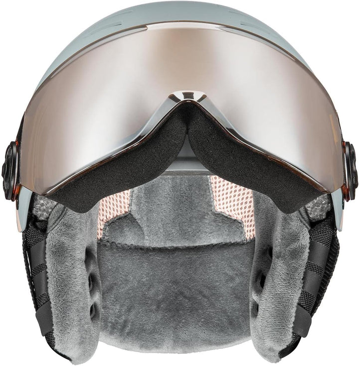 uvex rocket jr visor - Skihelm für Kinder - mit Visier - individuelle Grössenanpassung - rhino - blu