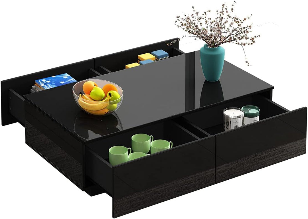 Senvoziii Couchtisch für Wohnzimmer, Moderner Beistelltisch aus Holz, Schwarzer Hochglanz Kaffee Tee