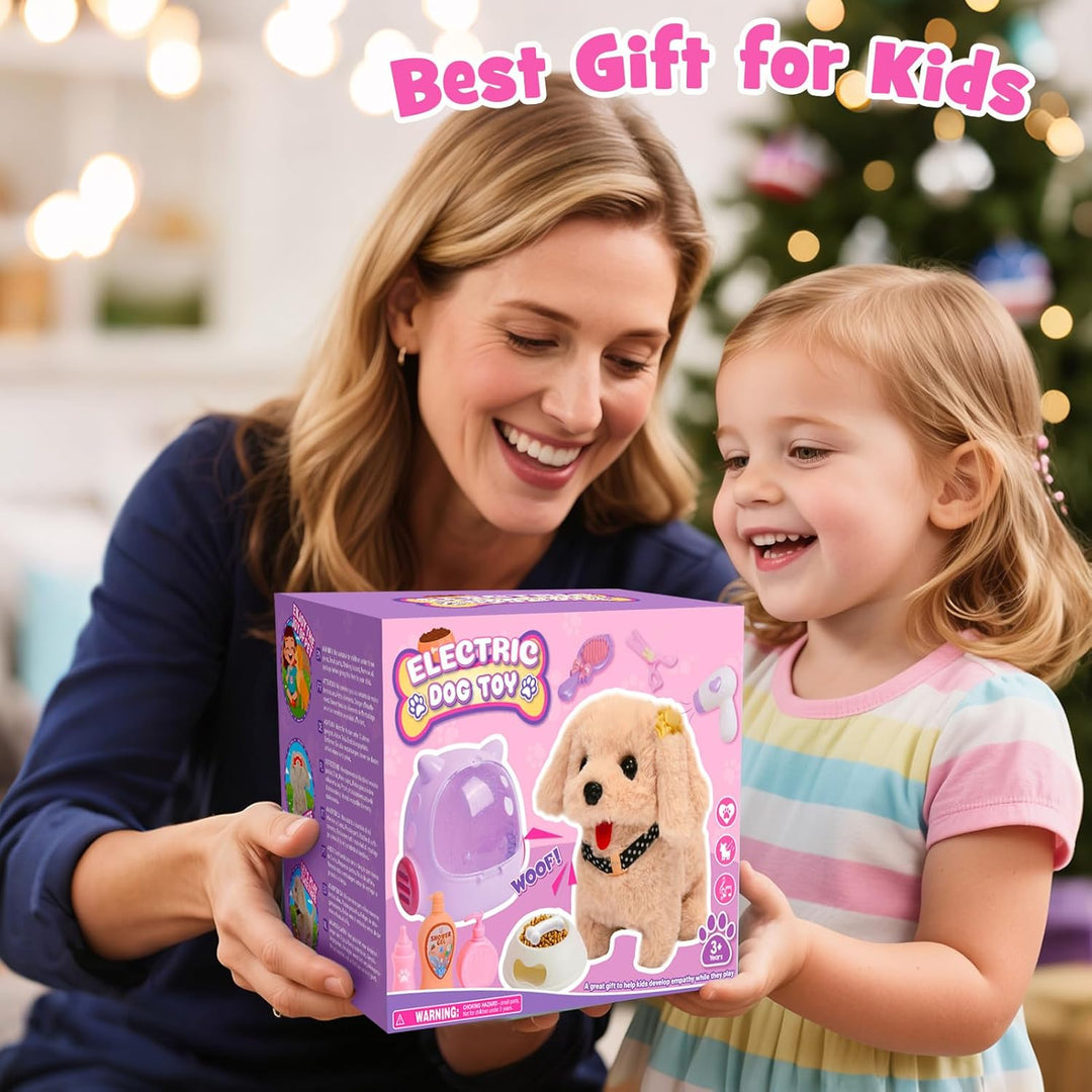Tacobear Hund Spielzeug Kinder der Läuft und Bellt, Elektrischer Plüsch Hund mit Leine Hundekäfig Hu