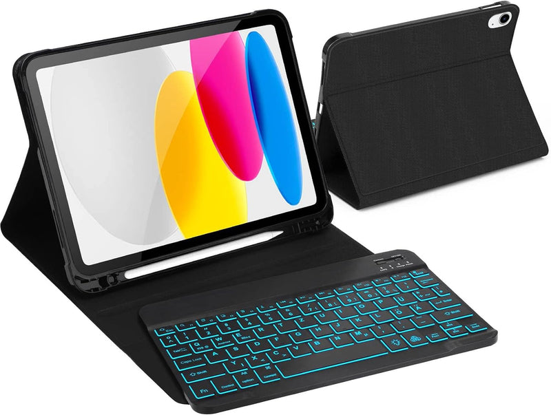 IVEOPPE iPad 10. Generation Beleuchtete Tastatur Hülle, Schutzcase mit Pencil Halter,Magnetisch Abne