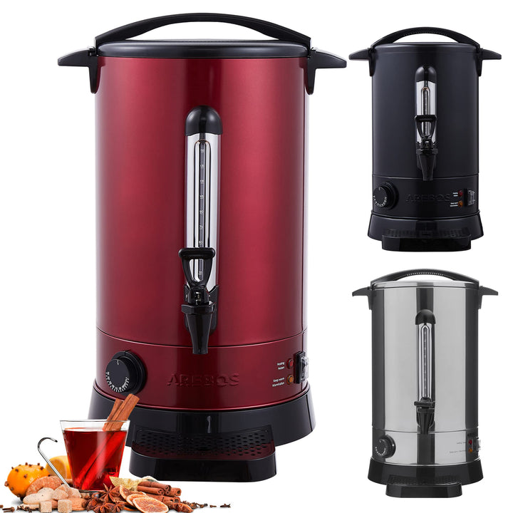 Arebos Glühweinkocher 1650 W | Heissgetränkespender | 20 L | mit Auffangschale, Auslasshahn, Thermos