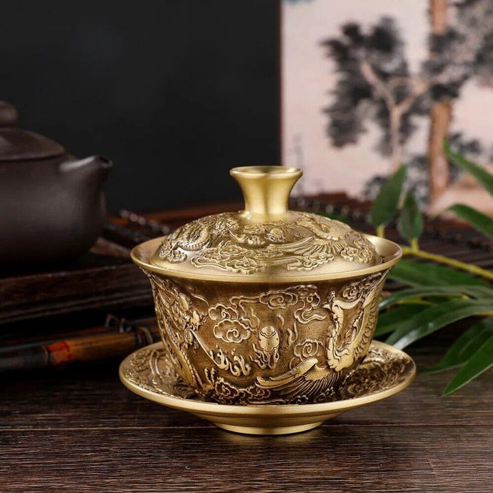 Brass Tea Set, Dragon Und Phoenix Chengxiang Tea Bowl, Chinesische Tee Tasse, Wasserversorgungsschal