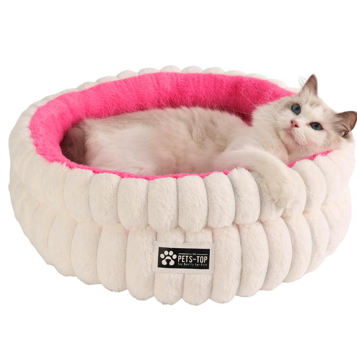 Katzenbett Flauschig – Katzenkissen Rund Weich – Cat Bed Waschbar – Schlafplatz für Katze & Kleine H