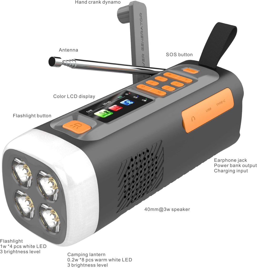 eppfun LR-7D DAB+ Notfall-Radio mit UKW/Bluetooth, tragbares Digitalradio, batteriebetrieben, mit SO
