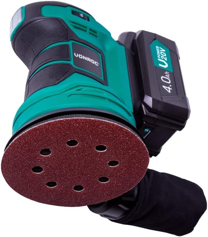 VONROC Exzenterschleifer - VPower 20V - Inkl. 4.0Ah Akku und Ladegerät - Ø125mm - Mit Staubbeutel &
