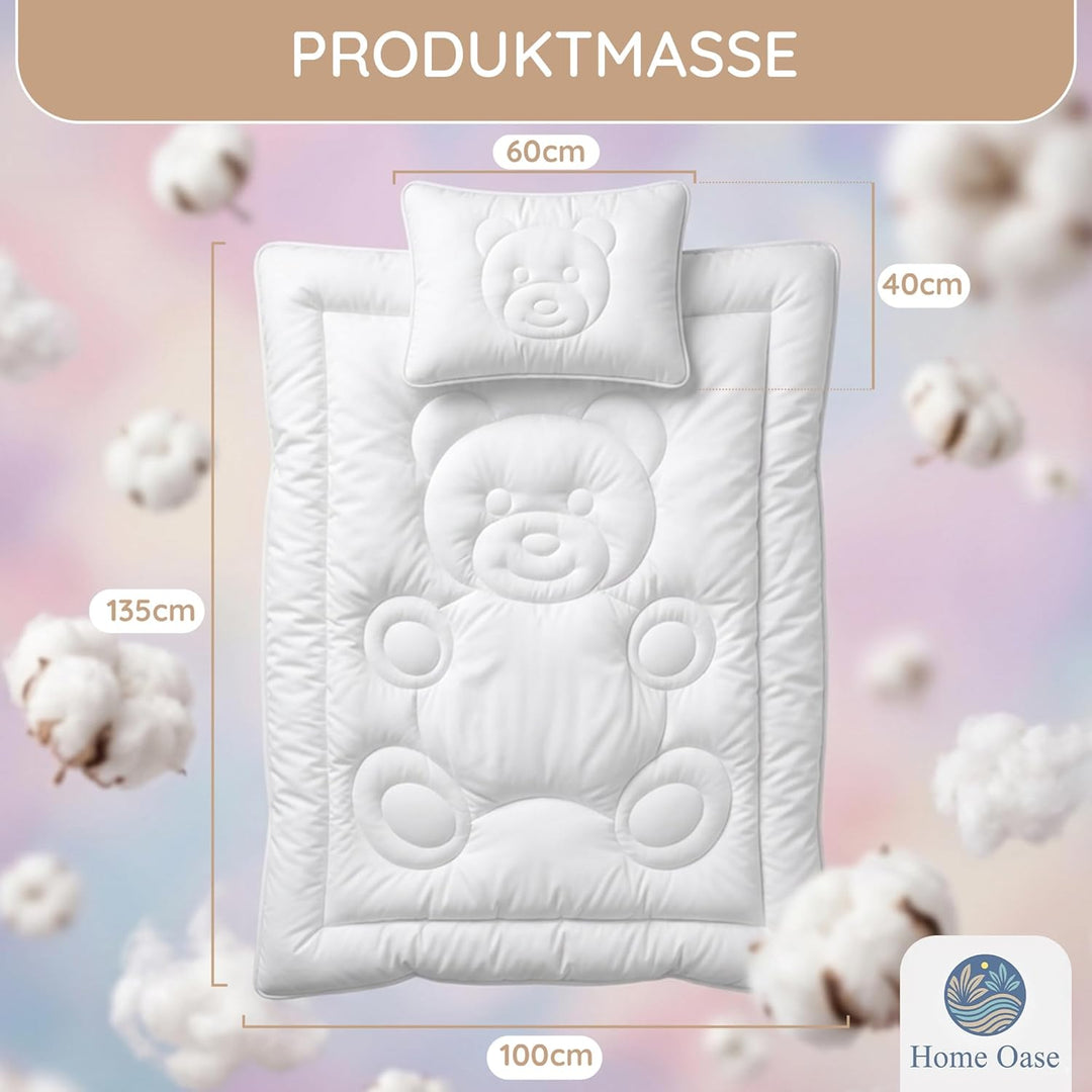 Kinderbettdecke & Kopfkissen Set 100x135 cm + 40x60 cm – Atmungsaktiv & allergikerfreundlich – Mikro