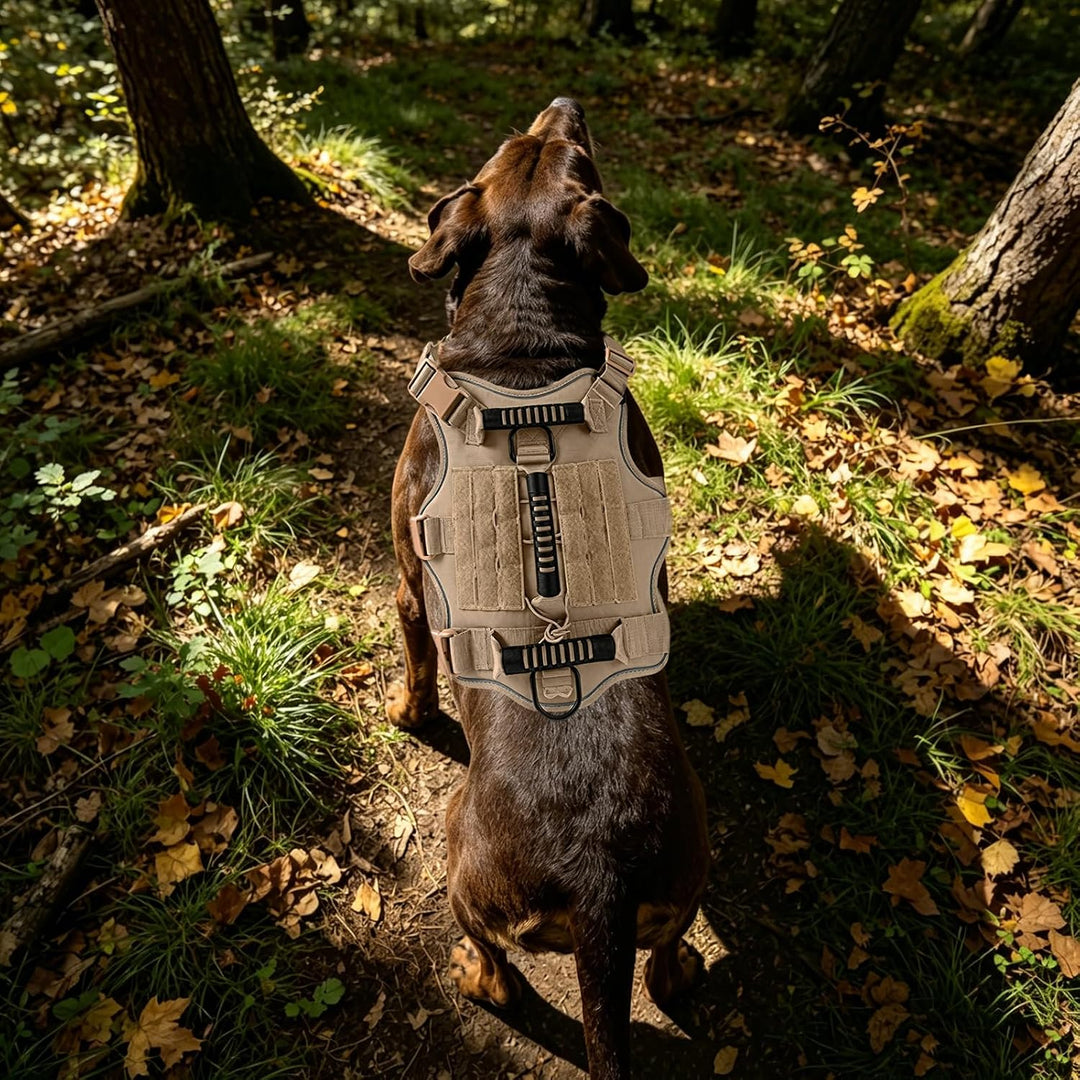 Taktisches Hundegeschirr Nylon reflektierend für grosse Hunde (Khaki) | Robustes Hundegeschirr Aus N