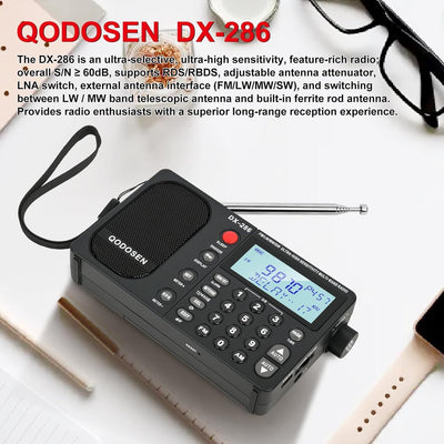 QODOSEN DX-286 Tragbares Radio, mit TEF6686 Automobil-Chip, LW, AM, FM, Kurzwelle, Datensystem (RBDS