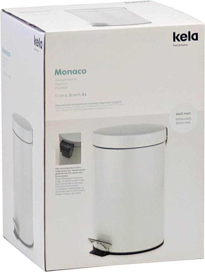 kela Kosmetikeimer weiss 3l, Metall Tretmülleimer Badezimmer, Badmülleimer mit Inneneimer und Trageh