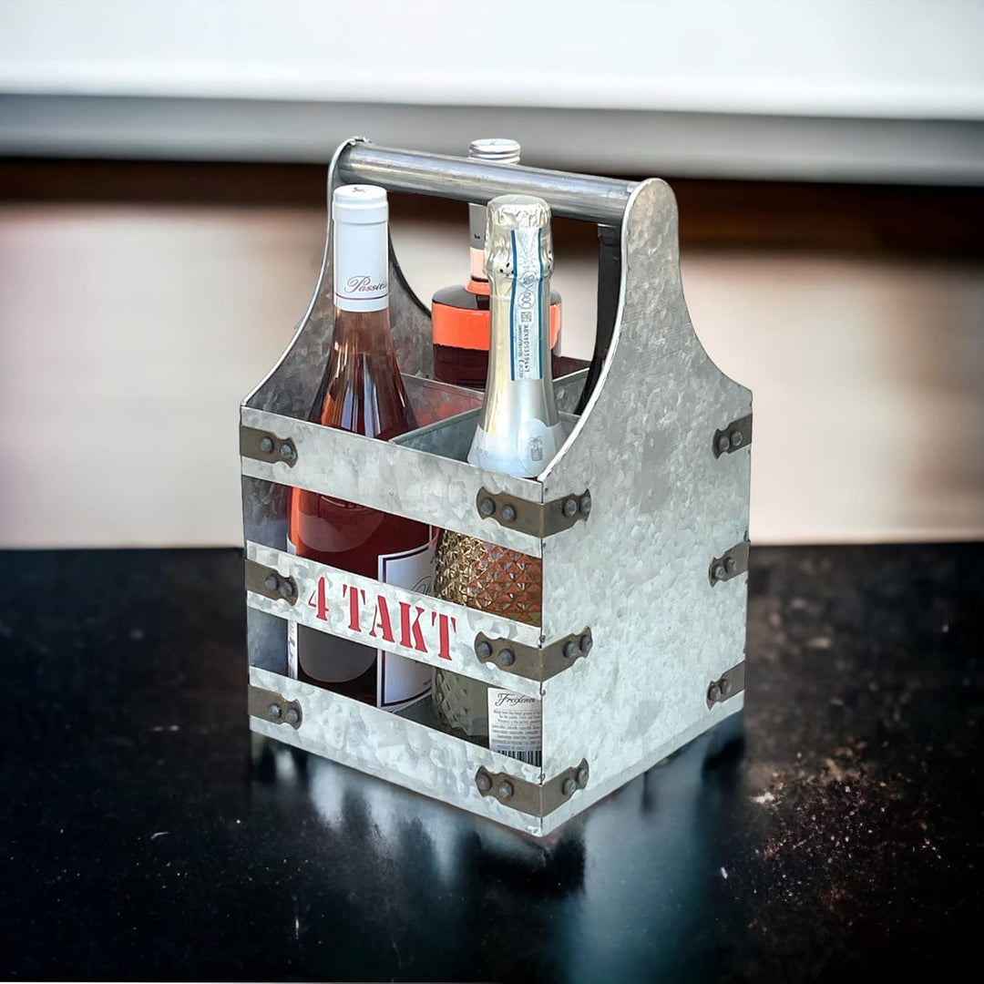 DanDiBo Weinträger Metall mit Öffner Flaschenträger 4 Takt 96405 Flaschenöffner Flaschenkorb Weinfla