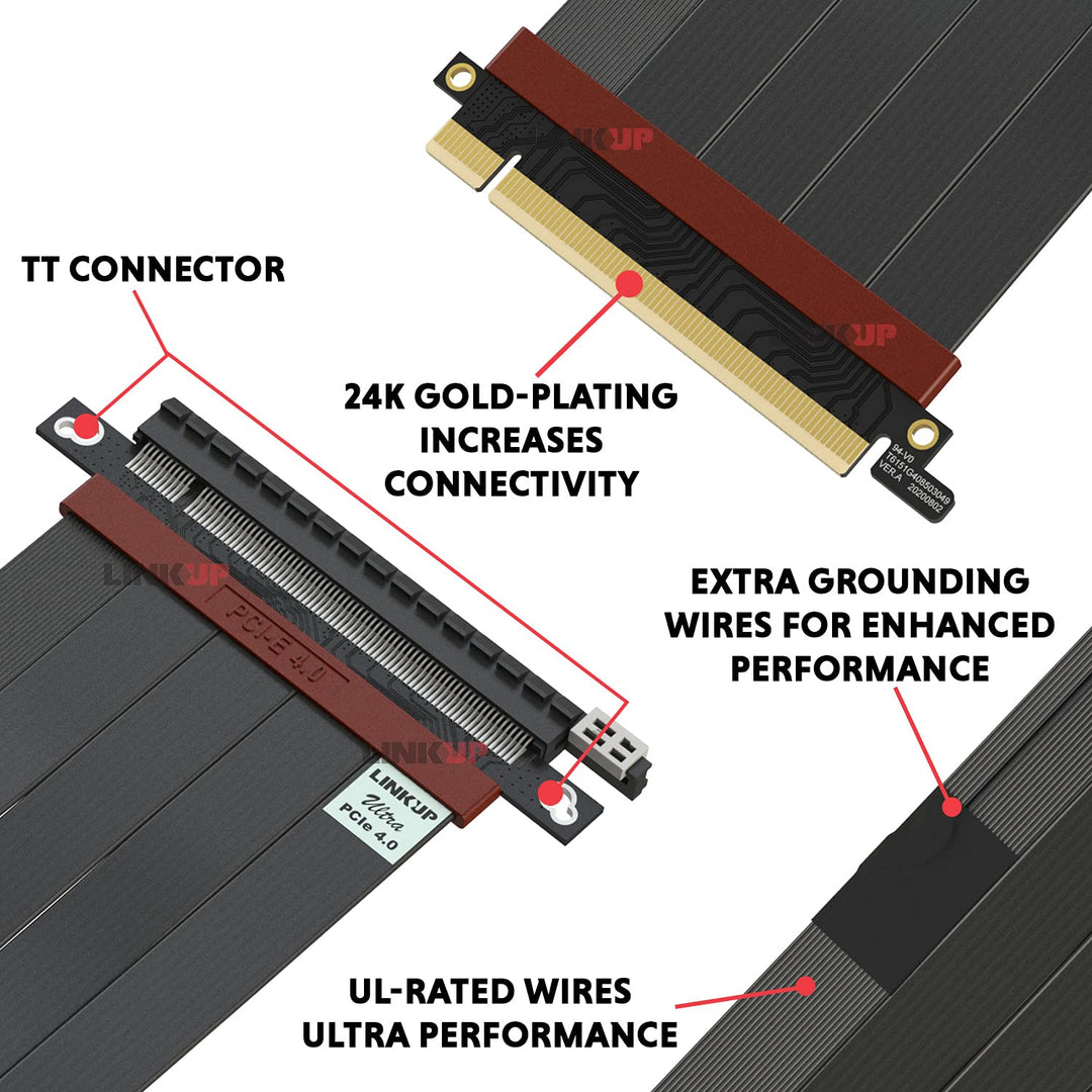 LINKUP - Ultra PCIe 4.0 X16 Riser-Kabel [RTX4090 RX6950XT x570 B550 Z690 Getestet] Geschirmte Vertik