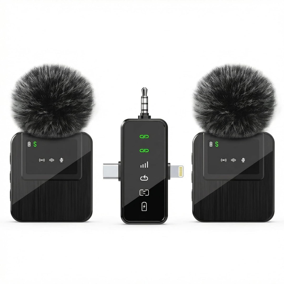 2.4G Kabelloses Lavalier Mikrofon (2TX-1RX) – 18H Akkulaufzeit, 100m Reichweite, DSP-Rauschunterdrüc