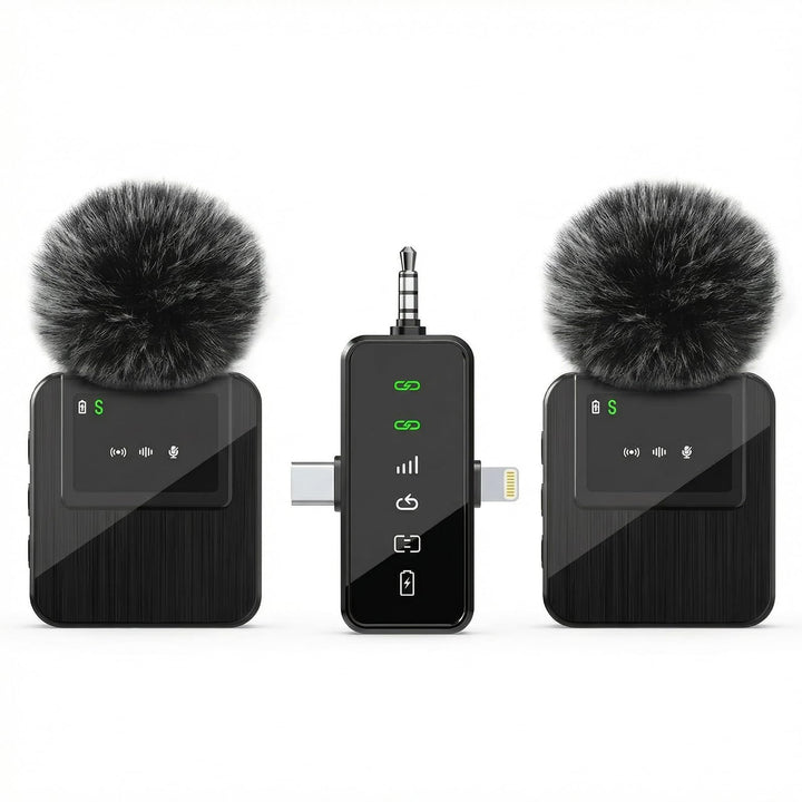 2.4G Kabelloses Lavalier Mikrofon (2TX-1RX) – 18H Akkulaufzeit, 100m Reichweite, DSP-Rauschunterdrüc