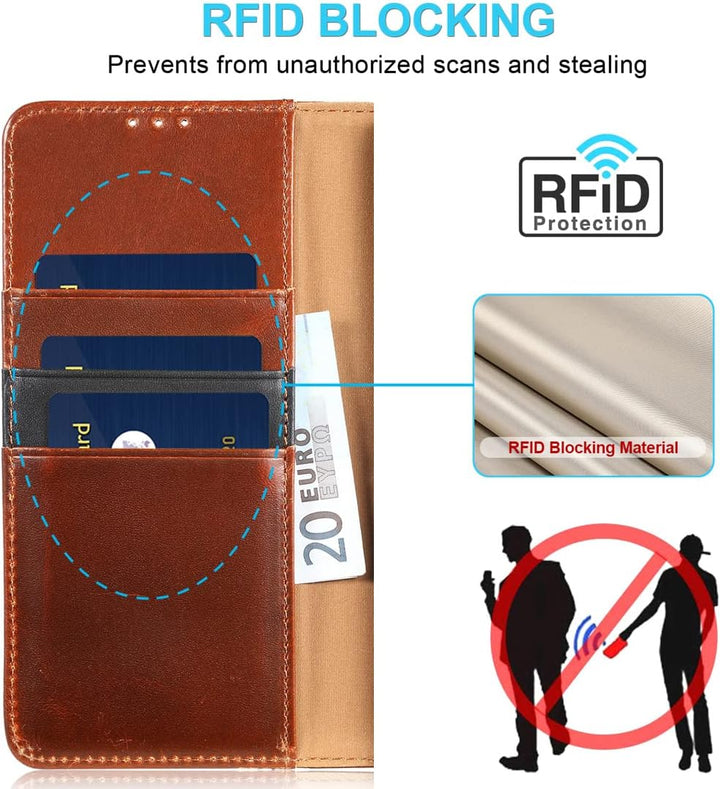 LENSUN Echtleder Hülle für Google Pixel 7, Handyhülle [Echtes Leder] [Magnetverschluss] [RFID Blocke