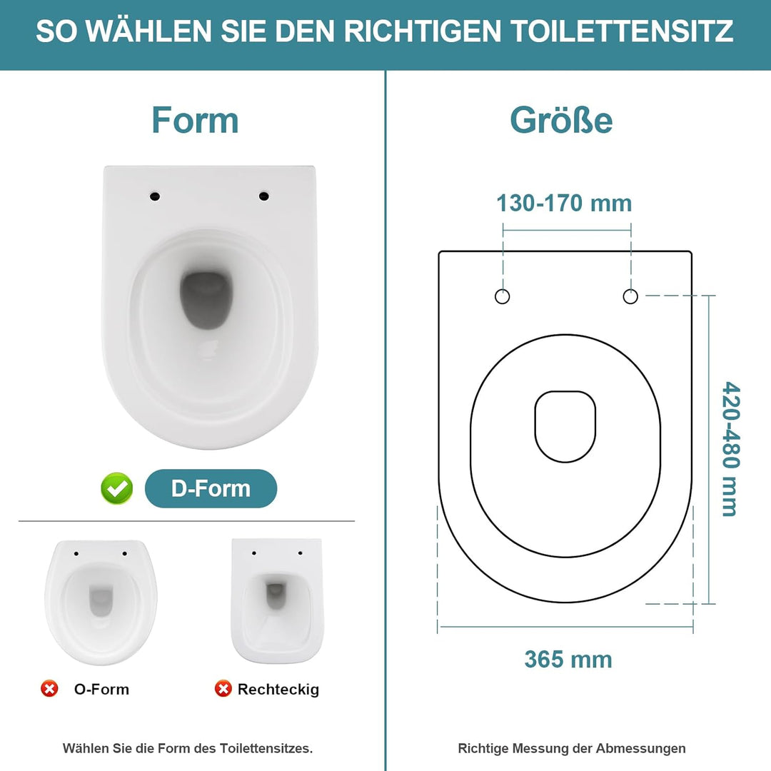 MEEJEE Toilettendeckel Lange D Form 460x365 mm, WC Sitz mit Absenkautomatik, Soft Close Klobrille, W