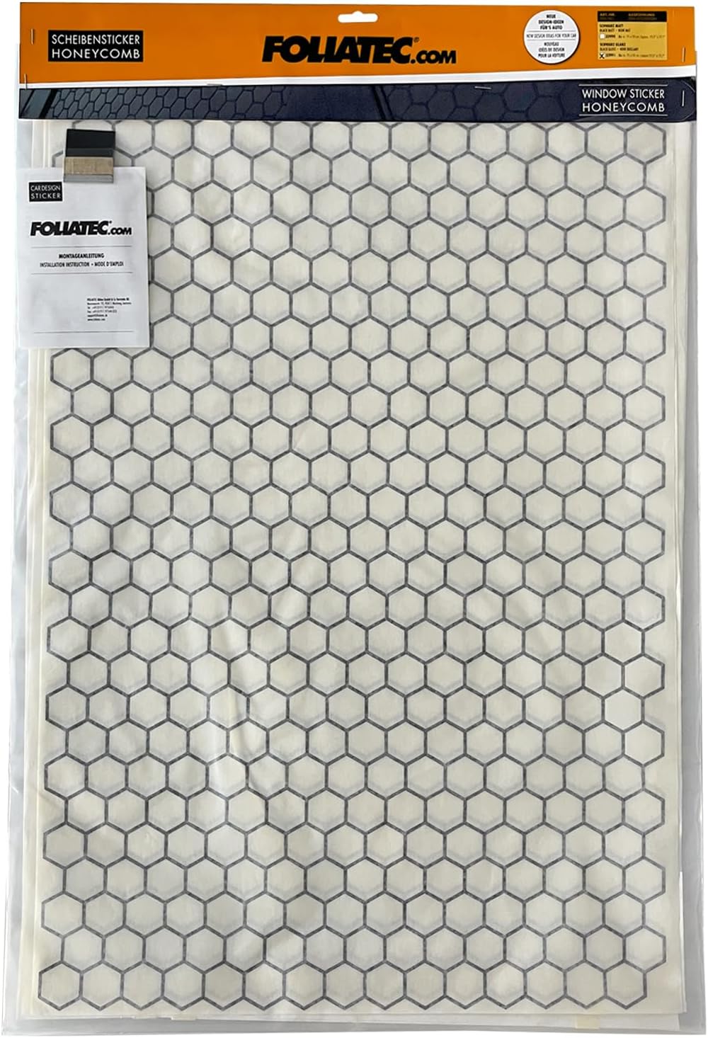 FOLIATEC Scheiben Sticker Honeycomb Auto Aufkleber, schwarz glänzend, 75 x 50 cm Schwarz Glänzend Ho