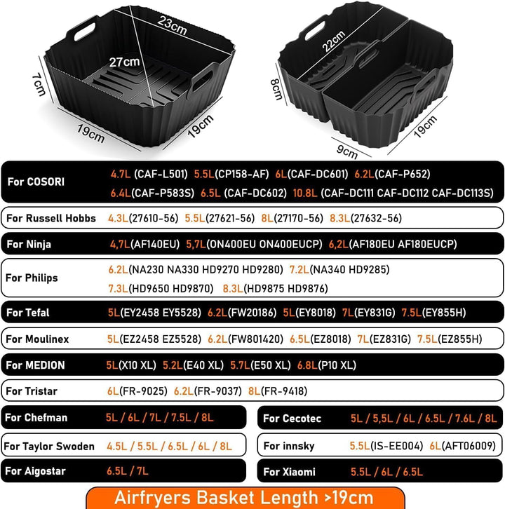 3 Stück Airfryer Silikonform für Heissluftfritteuse, Air Fryer Zubehör Wiederverwendba Silikon Einsa