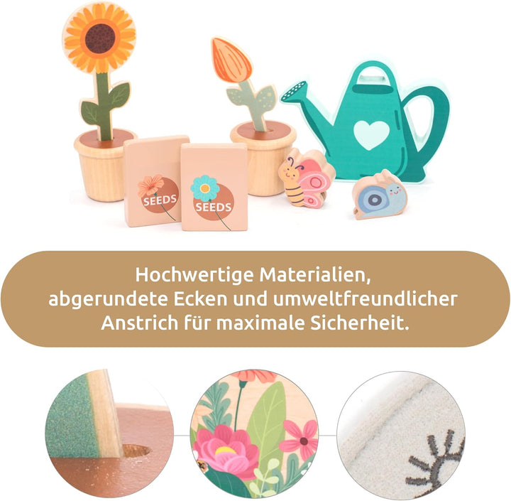 umu® Garten-Set aus Holz für Kinder mit Zubehör - Gartenspielzeug für Kinder, Gartengeräte-Set für M