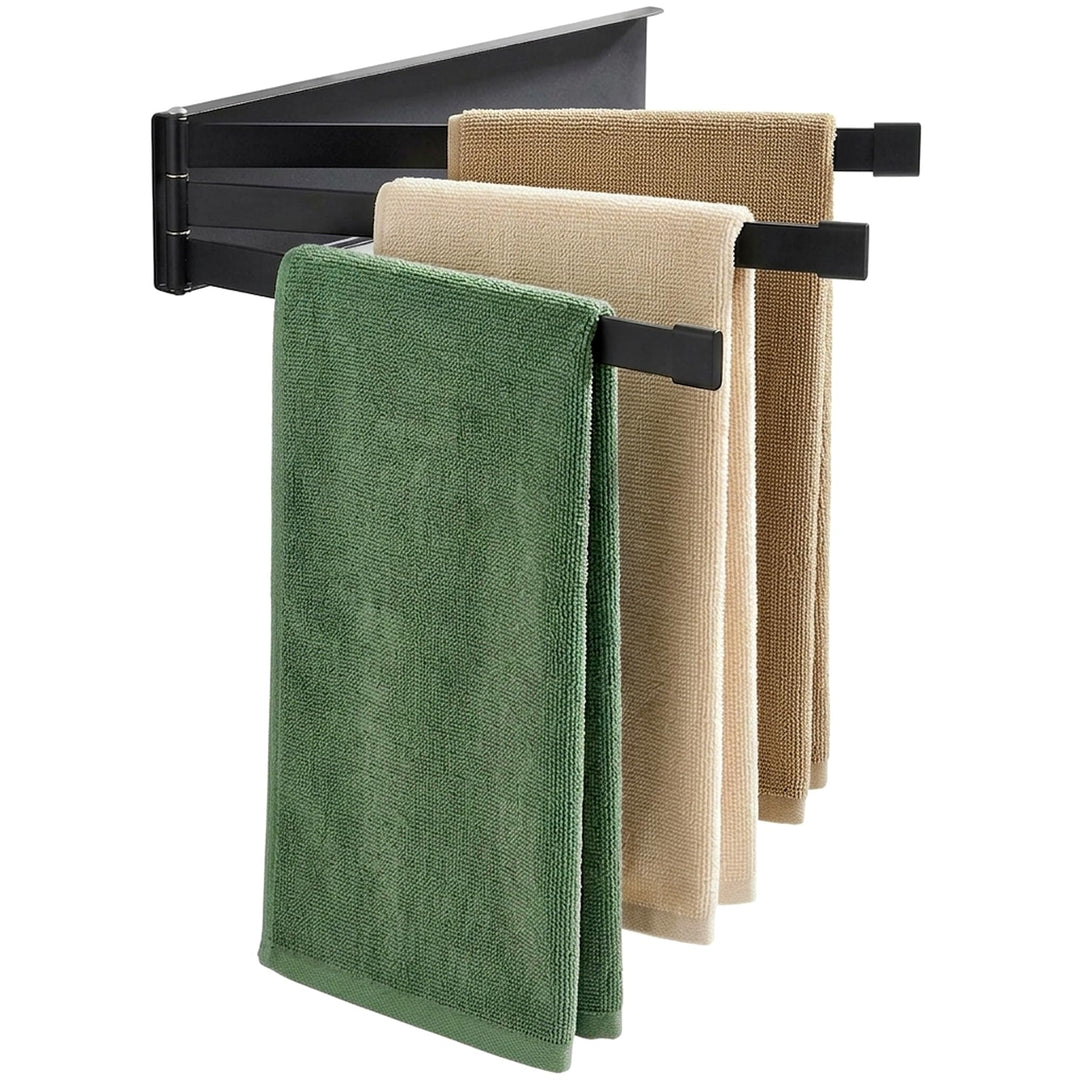 Swing Handtuchhalter Rack Matt Schwarz Wandmontage Handtuchstange Drehgelenk mit 3 Arm für Badezimme
