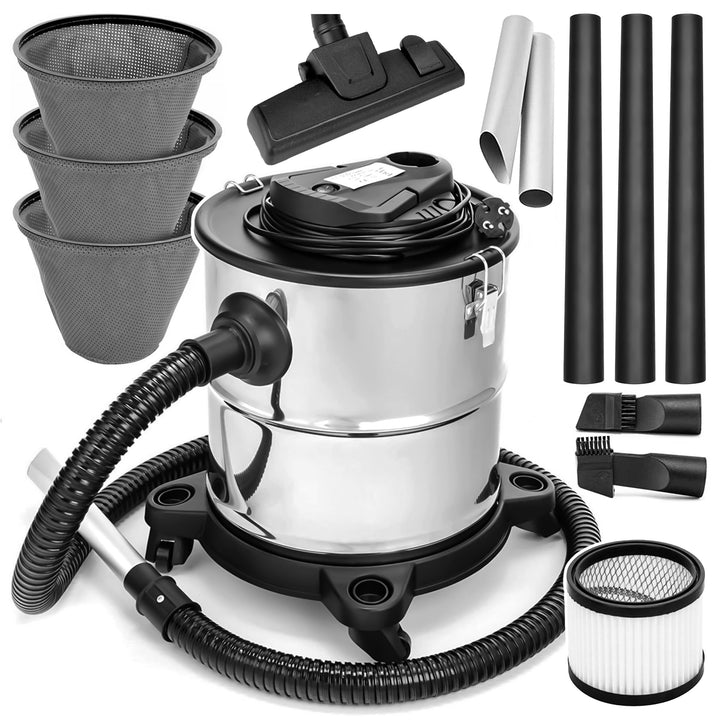 Aschesauger 20L 1650W Kaminsauger Staubsauger (Kabellänge ca. 4m) Inkl. HEPA Filter + Blasfunktion +