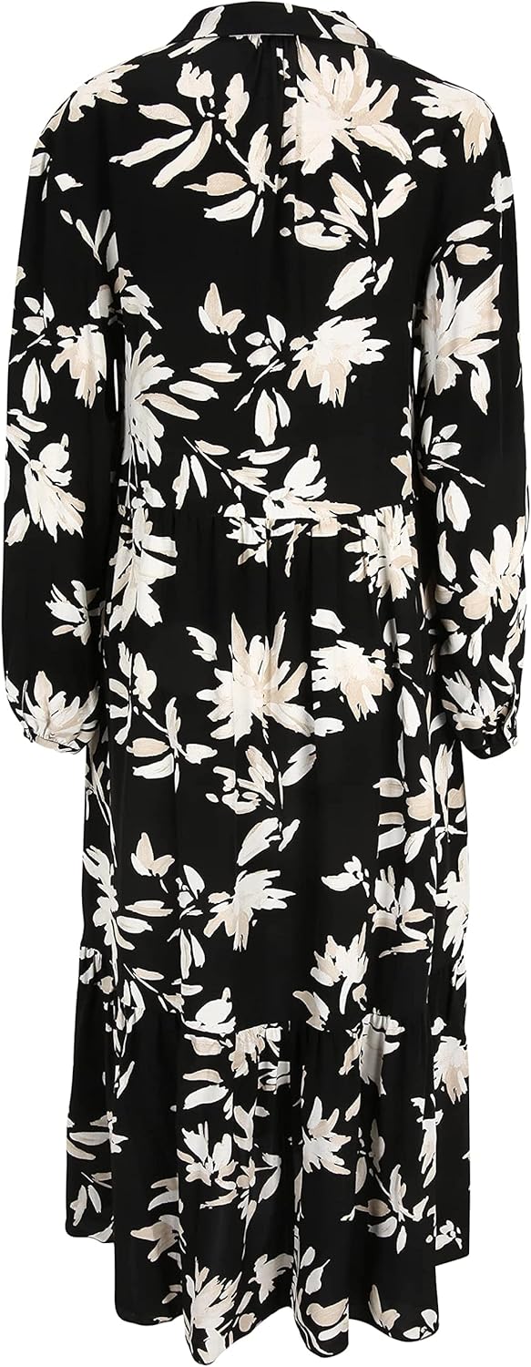 Tamaris Damen AUBURN AOP Langes trapes Kragen Kleid 36 Black Flower Aop, 36 Black Flower Aop