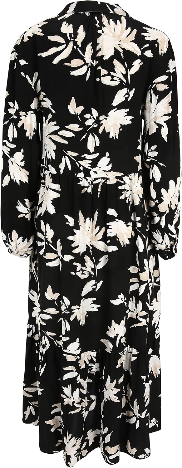 Tamaris Damen AUBURN AOP Langes trapes Kragen Kleid 36 Black Flower Aop, 36 Black Flower Aop