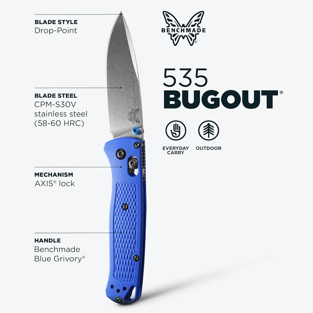 BENCHMADE Unisex Adult 535 Bugout, Blue, small