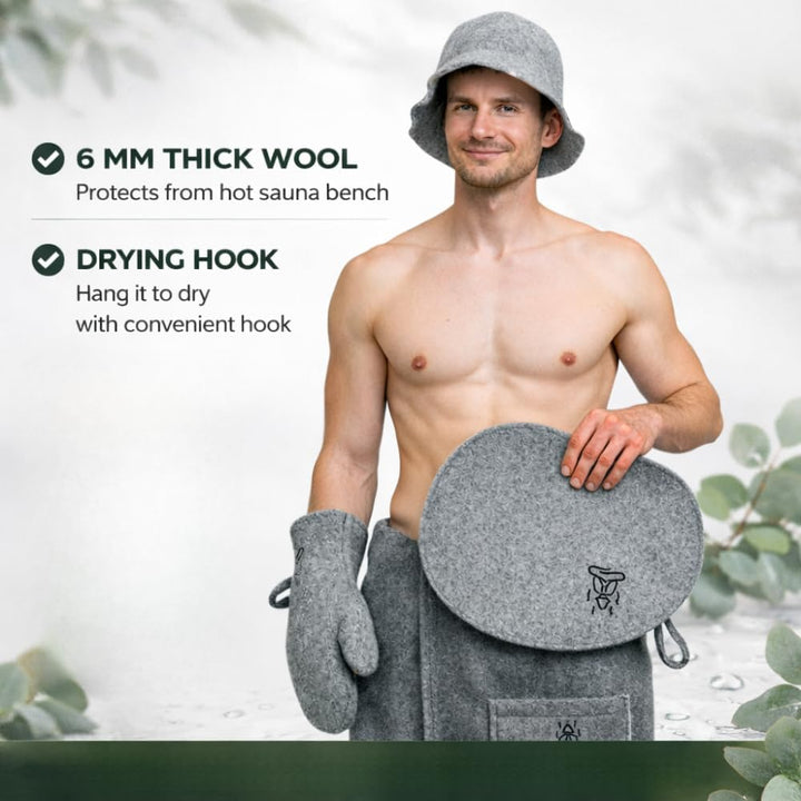Premium Sauna-Sitzkissen aus Wollfilz – Handgefertigte graue Filzmatte mit Hitzeschutz und Isolierun