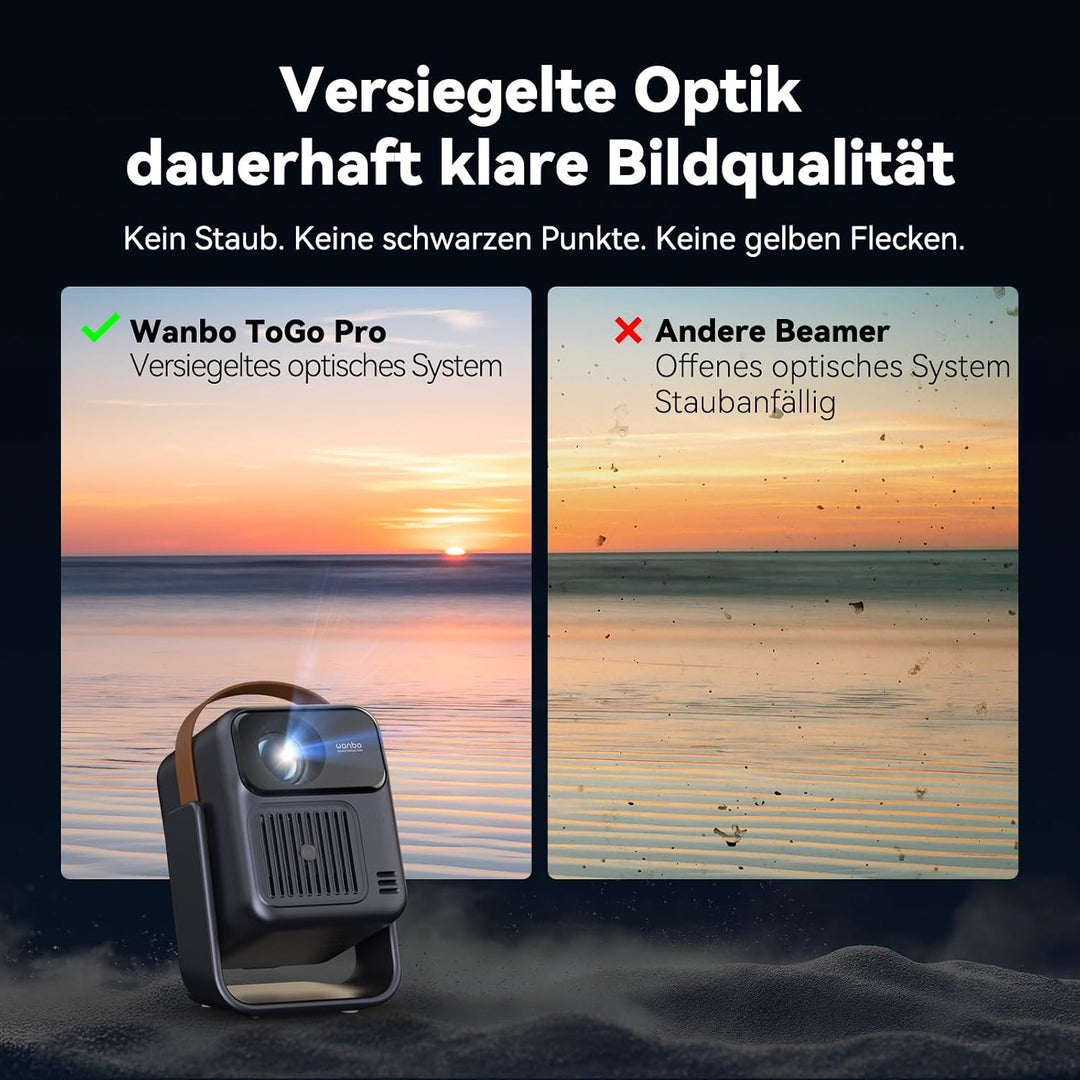 WANBO Togo Pro Akku Smart Beamer Google TV Netflix, Tragbar Projektor mit 3,5h Akku für Outdoor &amp; He