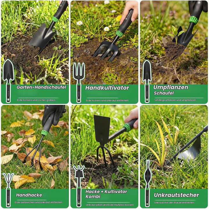 Velway Gartenwerkzeug Set 11 Stück - Gartengeräte aus Edelstahl, Robuste Handwerkzeuge mit ergonomis