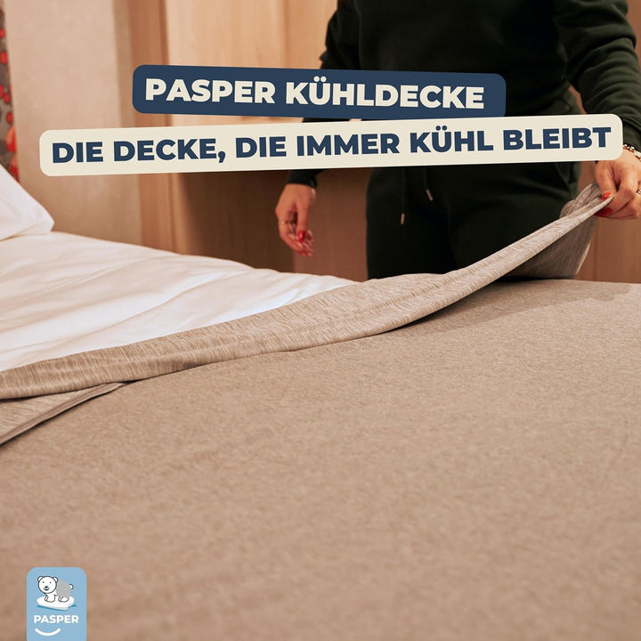 Pasper Kühldecke 200 x 220 cm - Sommerdecke selbstkühlend - Q-max < 0.43 - Kuscheldecke Grau - dünne