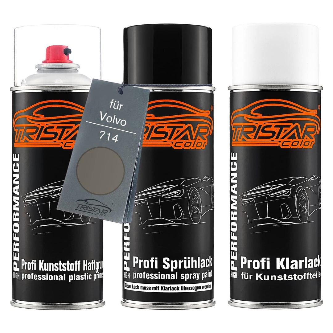 TRISTARcolor Autolack Spraydosen Set für Kunststoff Stossstange für Volvo 714 Osmium Grey Metallic H