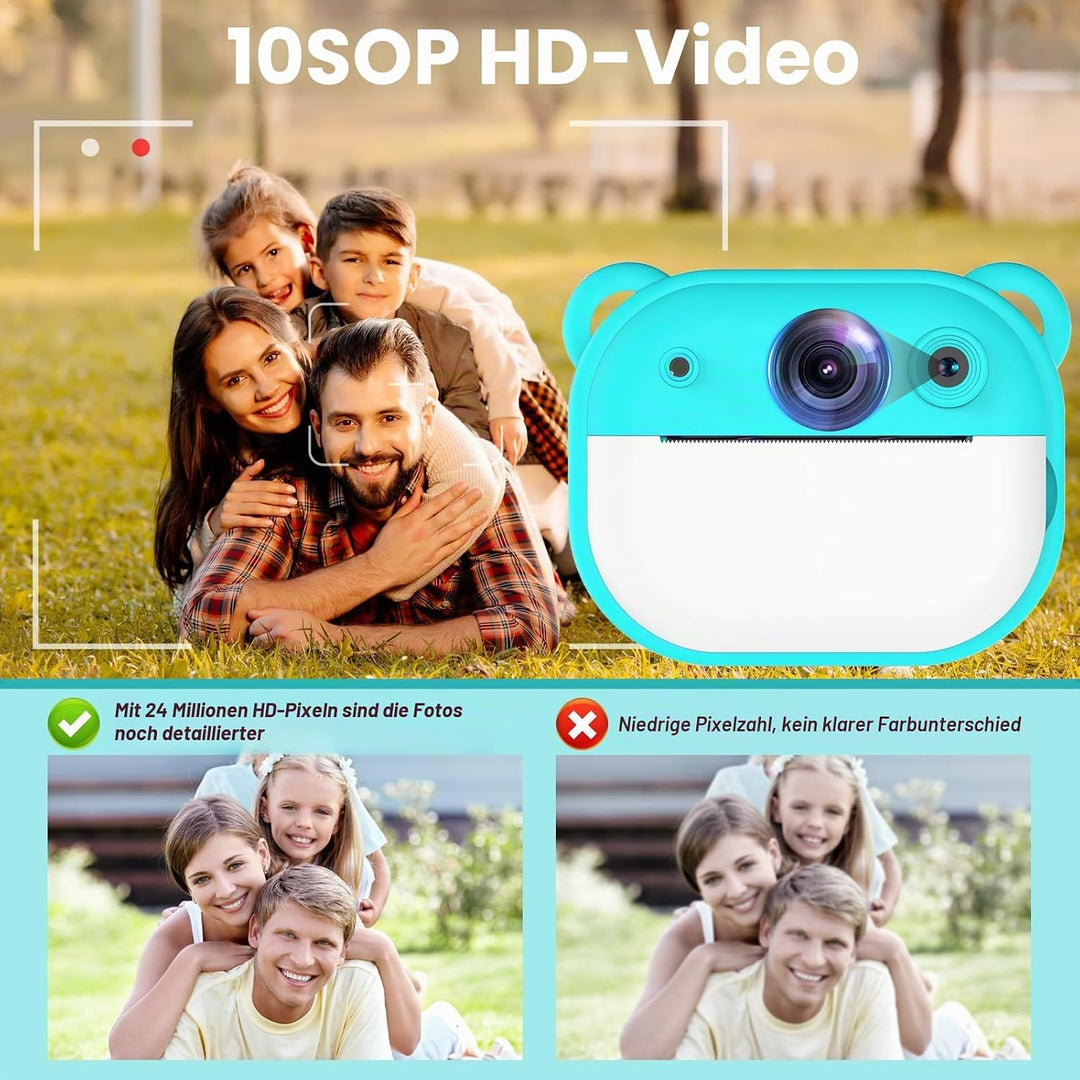 Sofortbildkamera für Kinder mit Drucker, 48MP & 1080P Digitalkamera mit 2,4 Zoll Display, Kinderkame