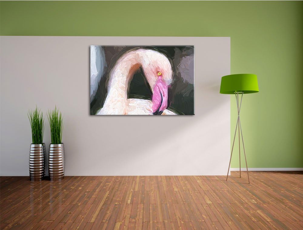Flamingo beim Putzen Deluxe Format: 100x70 cm auf Leinwand, XXL riesige Bilder fertig gerahmt mit Ke