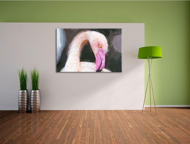 Flamingo beim Putzen Deluxe Format: 100x70 cm auf Leinwand, XXL riesige Bilder fertig gerahmt mit Ke