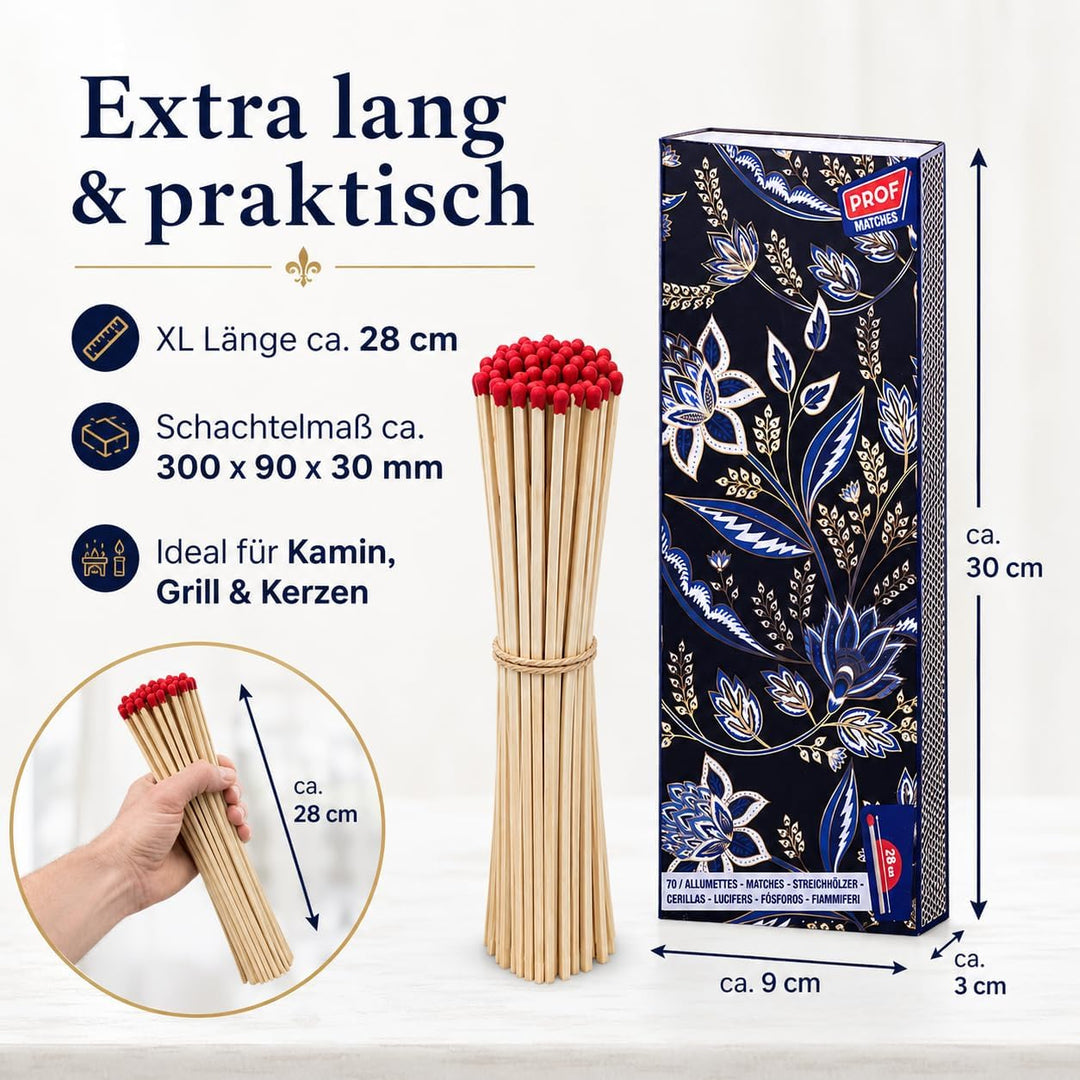 🔥 2 Jumbo Streichholzschachteln XXL 28cm extra lang für Kamin/Feuer Motive: 2x70er Packungen Kaminan
