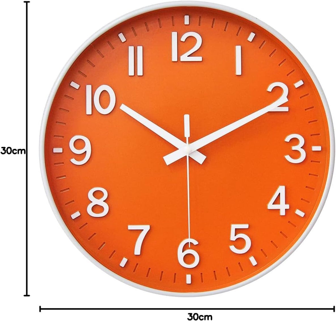 HZDHCLH 30cm Lautlos Wanduhr Schleichende Sekunde mit Arabisch Ziffer ohne Ticken für Dekoration Woh
