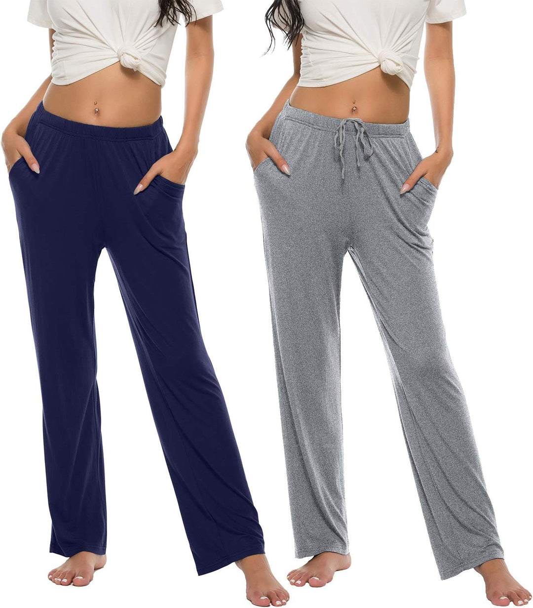 MoFiz Damen Schlafanzughose Lang Schlafhose Modal Nachtwäsche Weich Pyjamahose M Schwarzblau + Hellg