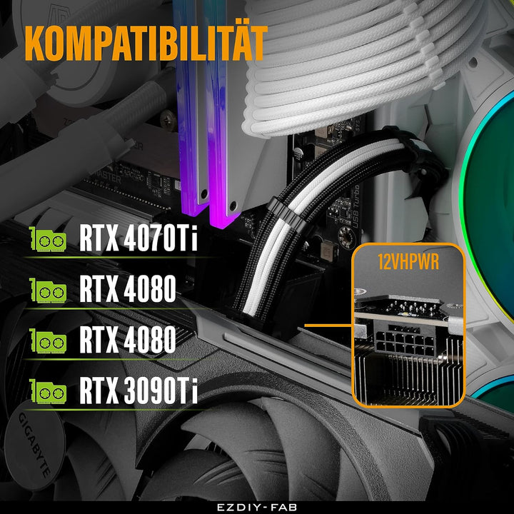 EZDIY-FAB 16AWG PCI-e 5.0 12VHPWR PSU Sleeved Kabel,600W 12+4 Pin Stecker auf 12+4 Pin Stecker Kabel