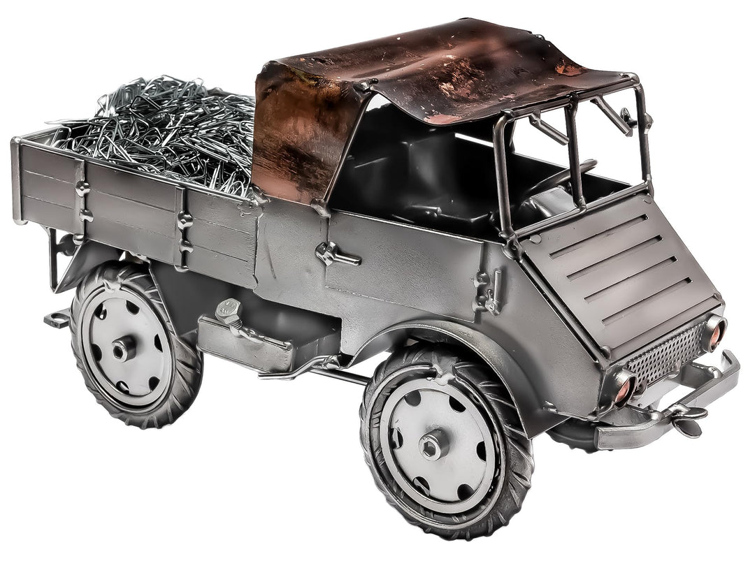 Boystoys.de STEEMO Metallkunst Deko Fertigmodell: Unimog - Bürodeko, Stahl, Grau, 24x11x14 cm - Echt