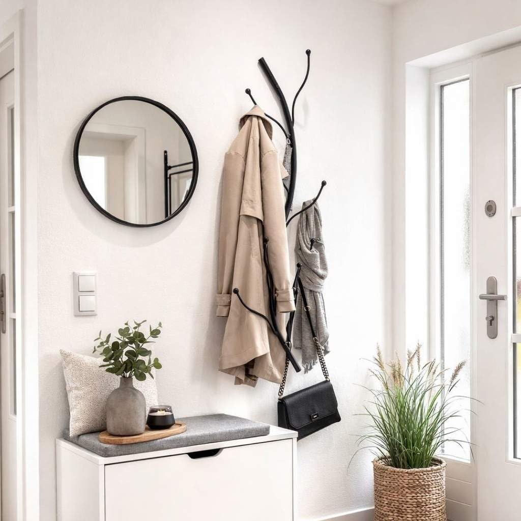 DanDiBo Wandgarderobe Schwarz Metall 93861 Flora Garderobe Wand Garderobenhaken Flurgarderobe Kleide
