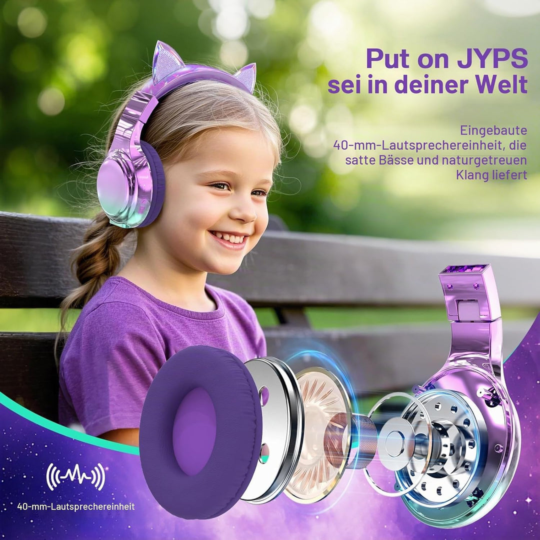 JYPS Bluetooth Kopfhörer Kinder, Metallisch Kabellose Kopfhörer Kinder Over Ear mit 74/85dBA Lautstä