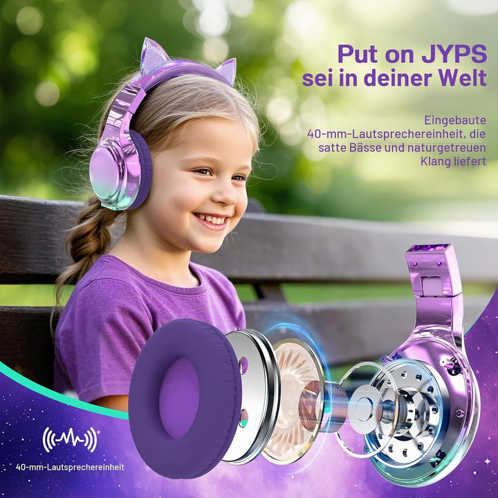 JYPS Bluetooth Kopfhörer Kinder, Metallisch Kabellose Kopfhörer Kinder Over Ear mit 74/85dBA Lautstä