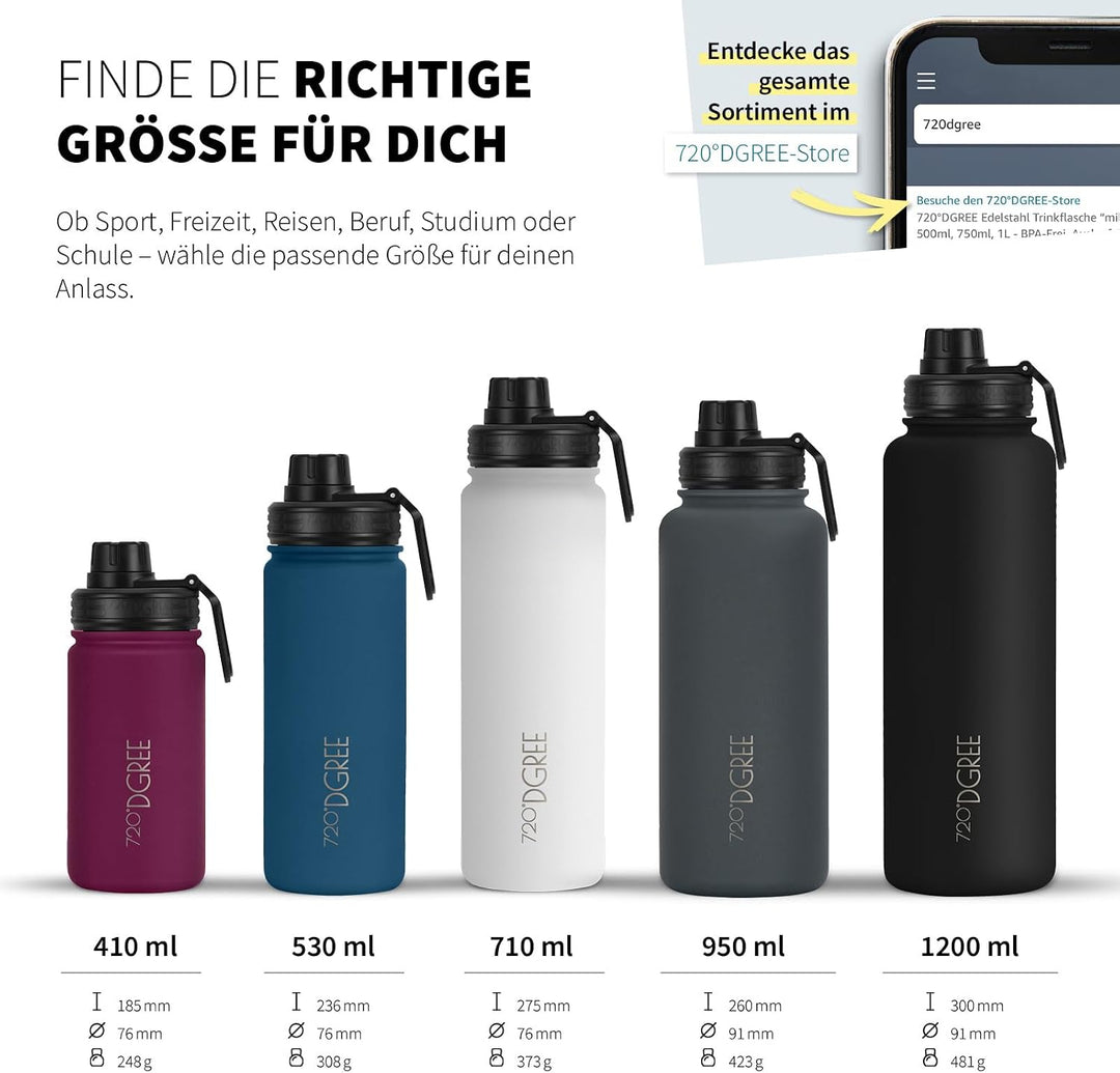 720°DGREE Edelstahl Trinkflasche “noLimit” – 710ml - Auslaufsicher, Kohlensäure geeignet, BPA-Frei -