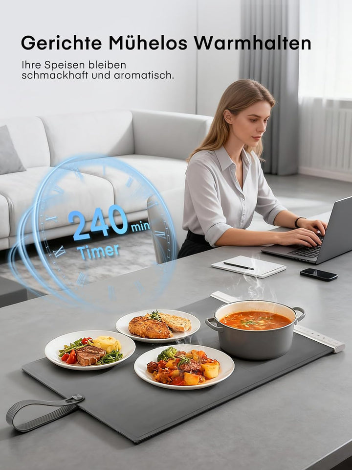FOHERE Warmhaltematte für Speisen, Warmhalteplatte Elektrisch mit Grosser Oberfläche, 4 Std.Timer, L