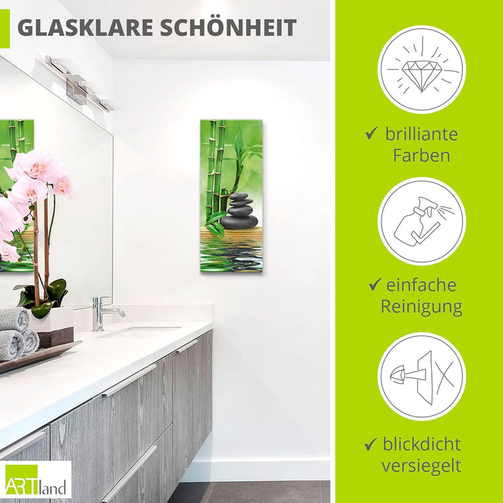 ARTland Glasbilder Wandbild Glas Bild einteilig 50x125 cm Hochformat Asien Wellness Zen Spa Steine B