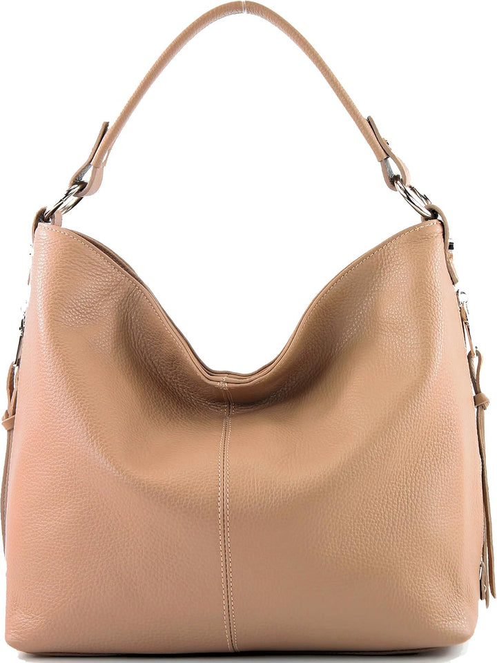 modamoda de T160 Damen Leder Schultertasche Gross, handmade in Italy T160 Beige, T160 Beige
